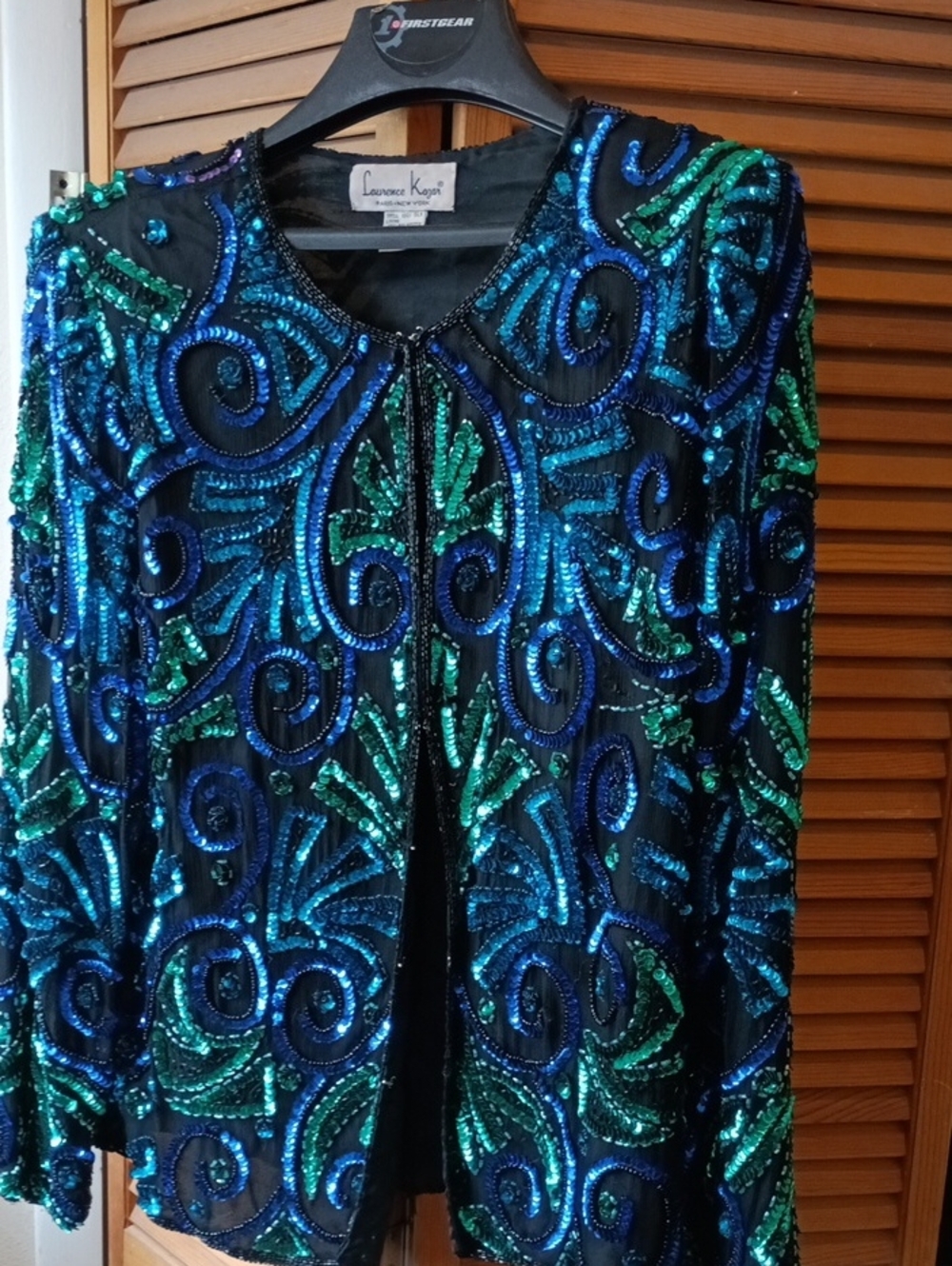 Laurence Kazar Women's Black Sequin Jacket with Blue & Green Accents Vintage
